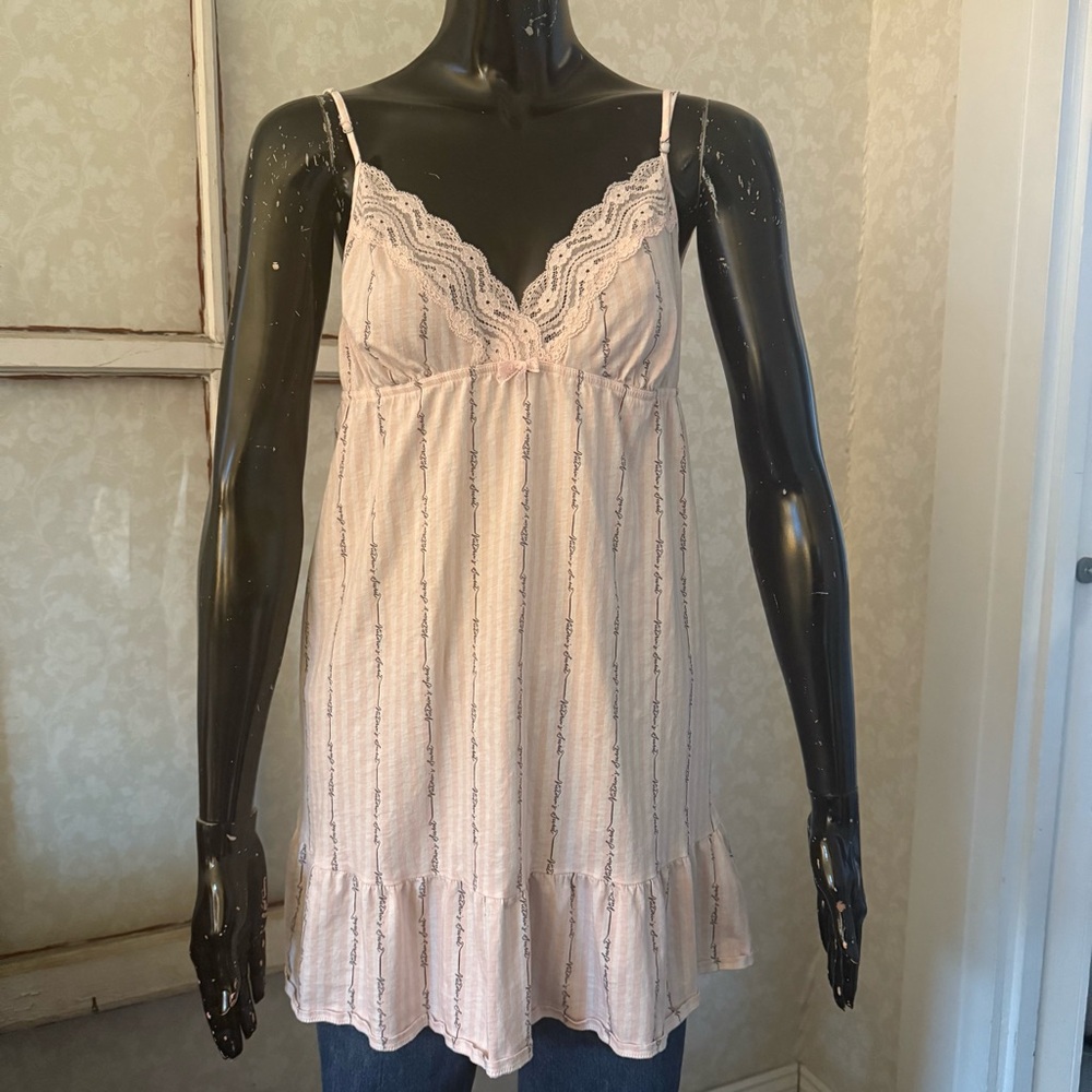 Victoria's Secret Baby Pink Camisole Nightgown W Lace Trim Bralette Bow Size XL